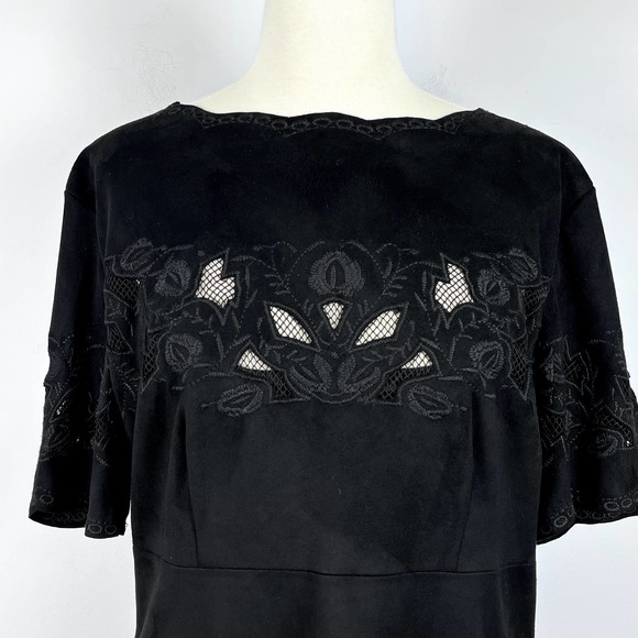 Bar III Black Embroidered Faux Suede Mini Shift Dress Size Large - Picture 2 of 13